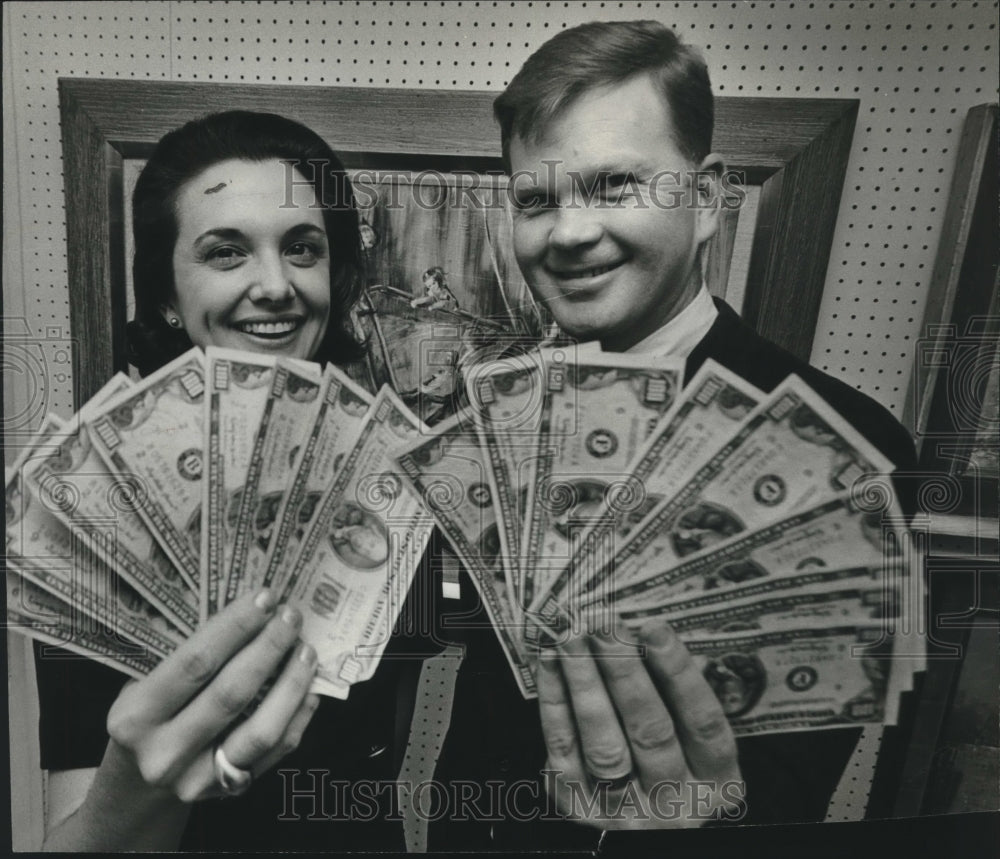 1966, Art Chairmen Show Hundreds of Dollars for Festival Artists - Historic Images