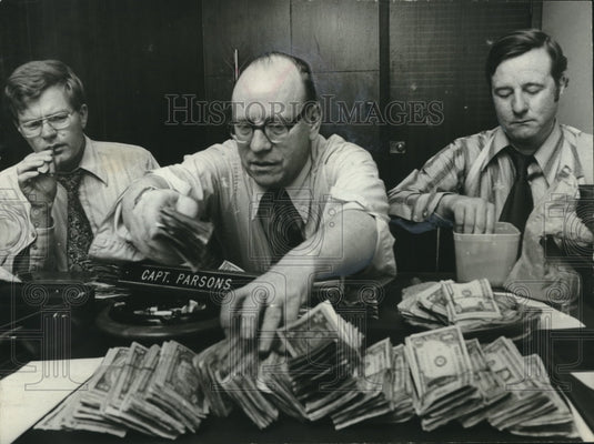 1972, Princeton Pate, T.W. McDonald & one other with stack of money - Historic Images