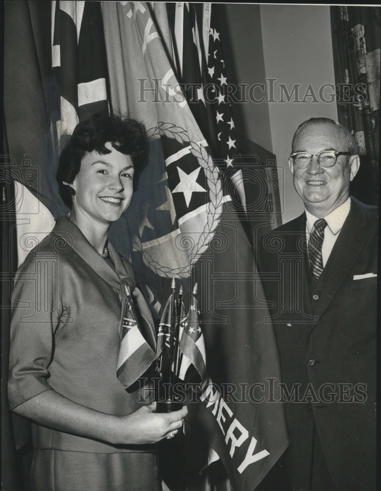 1965, Mrs. Wallace Tidmore, Robert F. Henry with flags, Montgomery AL - Historic Images
