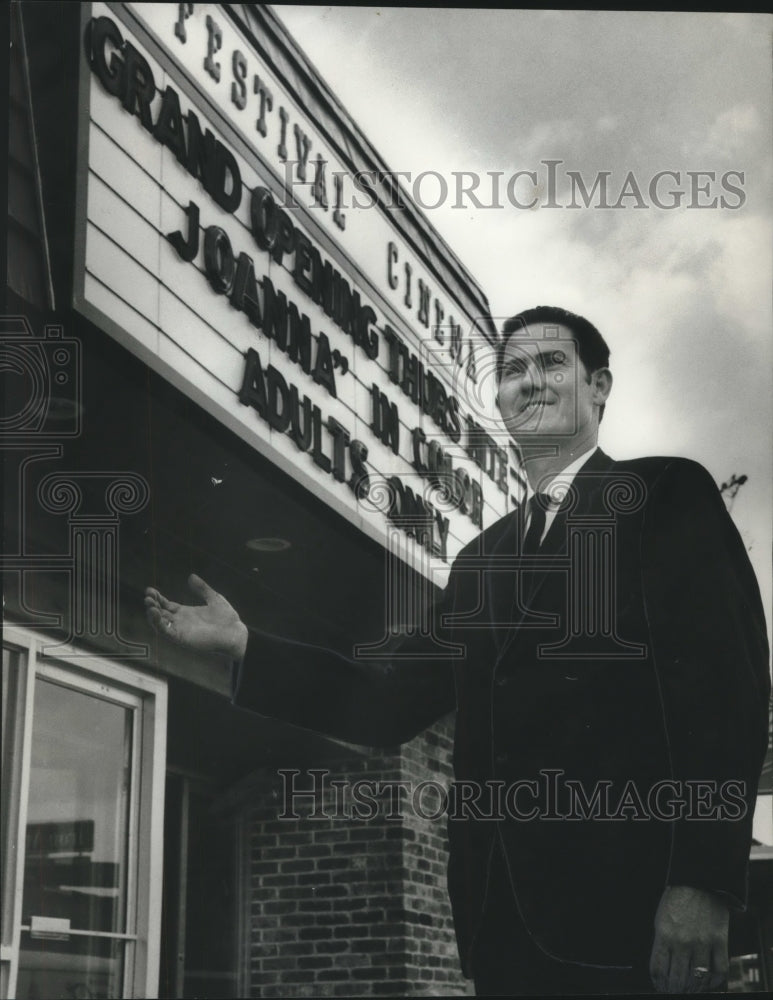 1969, Manager Tom Tidmore outside theater, Birmingham, Alabama - Historic Images