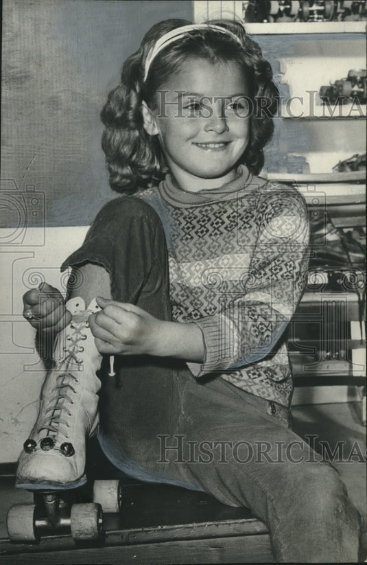 1962, Little girl lacing skate, Methodist Children's Home, Selma, AL - Historic Images