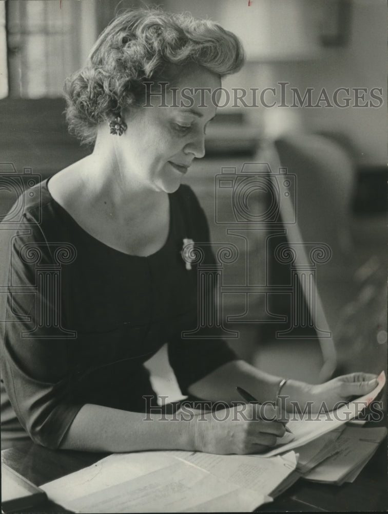 1964, Writer Mrs. Lamar Jackson looking over script - abno11177 - Historic Images