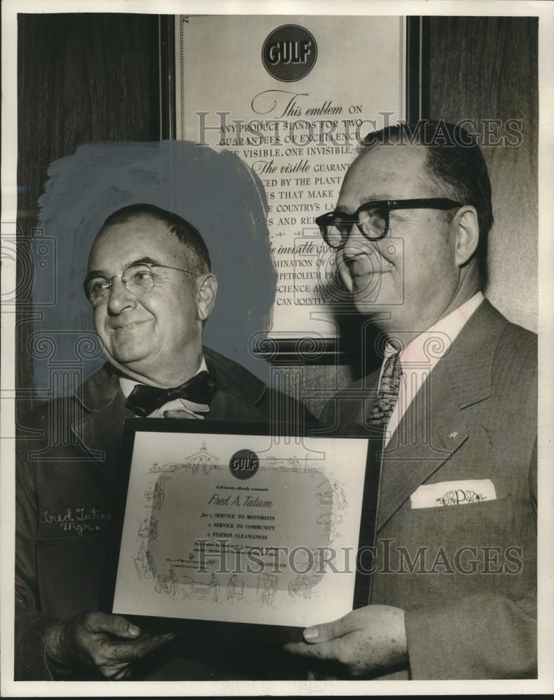 1957, Fred Tatum of the Gulf Oil Corporation Receives Award - Historic Images