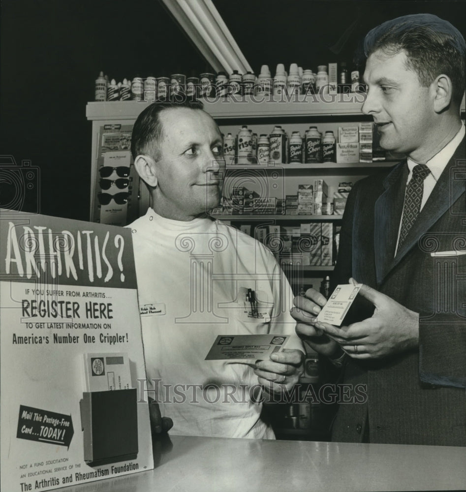 1961, Ralph Slade, Fraser Pattillo Jr. at pharmacy, Jefferson Cty, AL - Historic Images