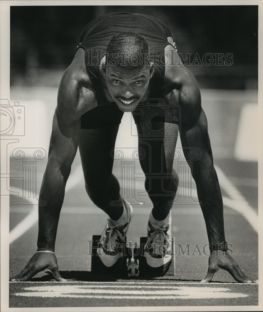 1988 Press Photo University of Alabama track star Pierre Goode at work out.- Historic Images