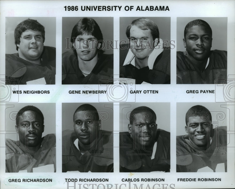 1986 Press Photo Eight University Of Alabama Football Players Shown Together- Historic Images