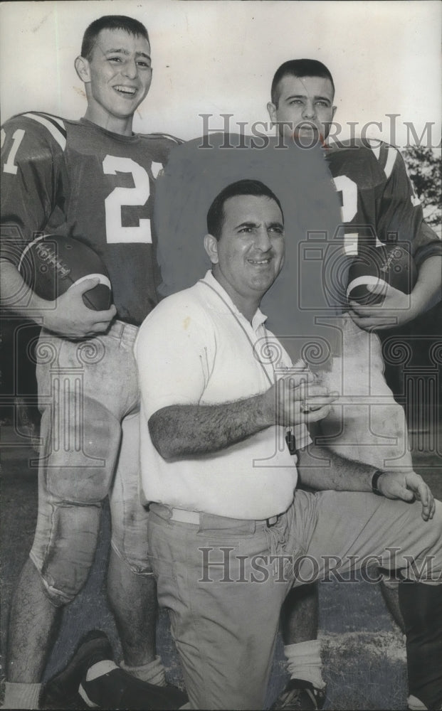 1961 Carroll High Football Coach Saia, Players Giambroni, Schilleci - Historic Images