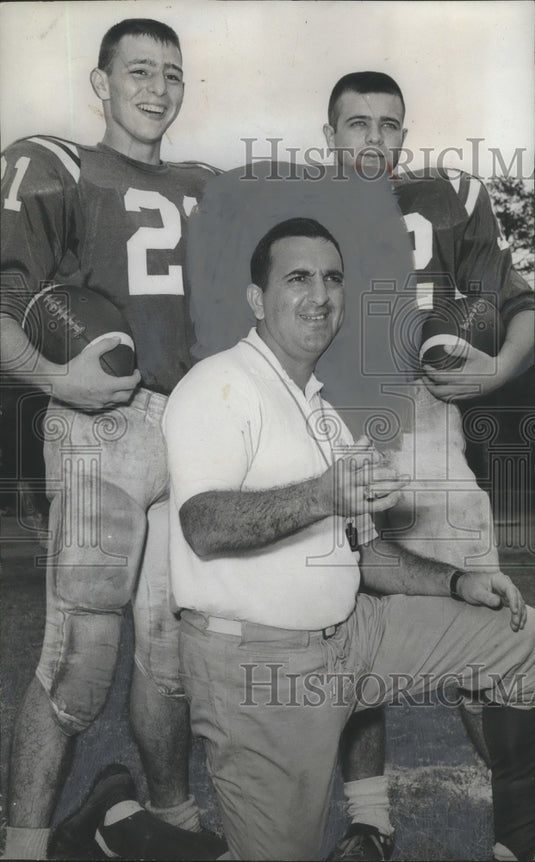 1961 Carroll High Football Coach Saia, Players Giambroni, Schilleci - Historic Images