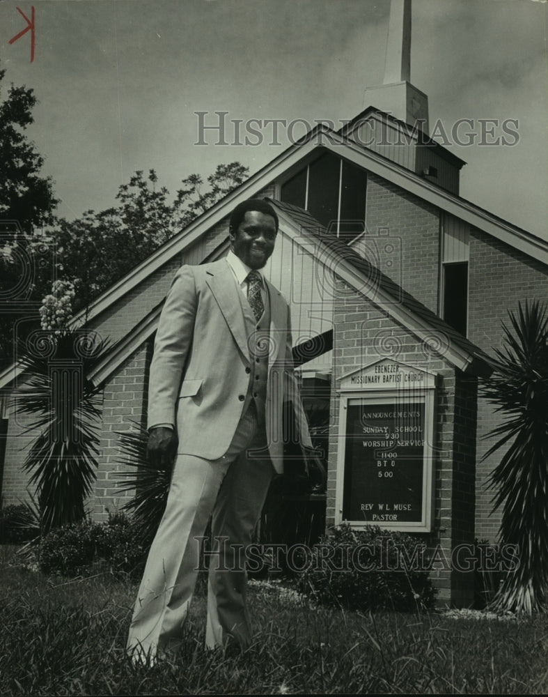 1982 Ted Washington standing in front of Ebenezer Missionary Church - Historic Images