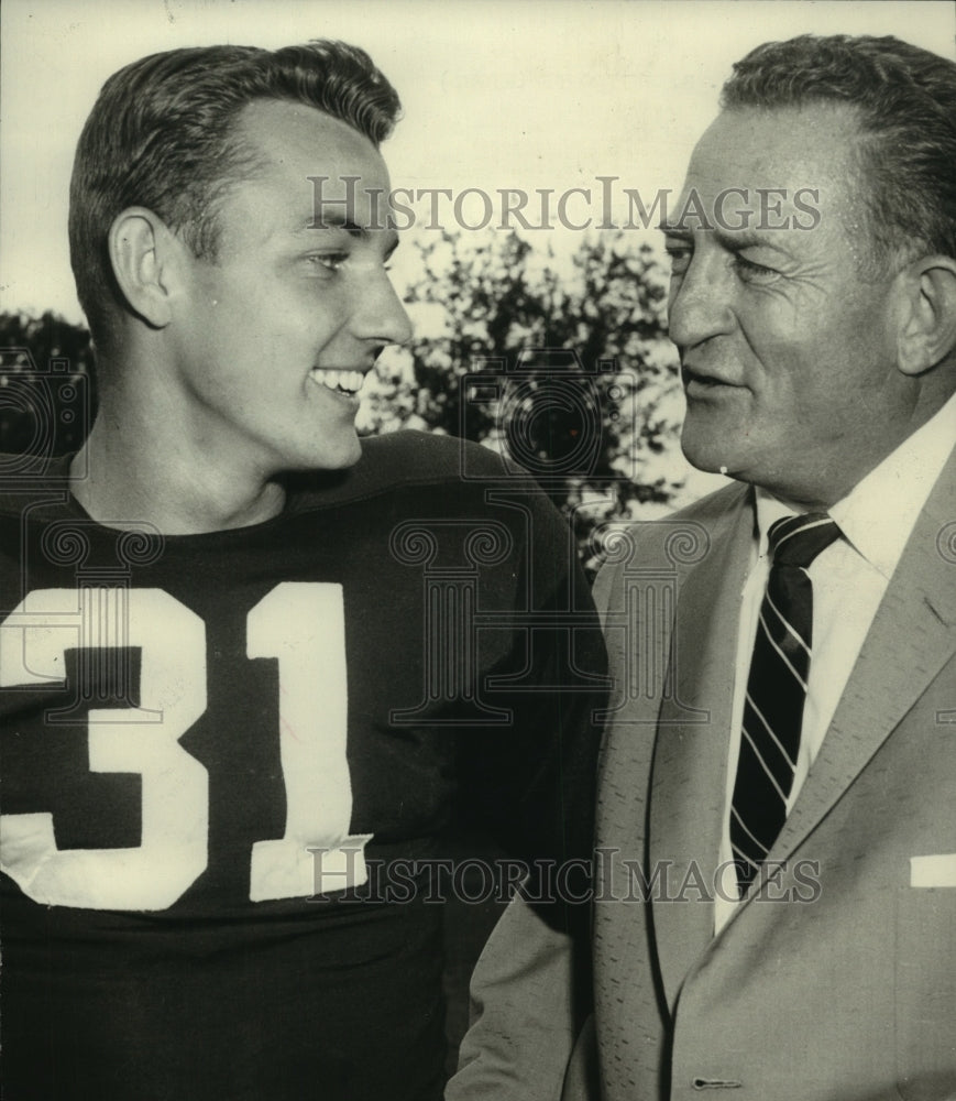 1956 Press Photo Football Player Jim Bowdoin with J. B. Whitworth, Sports - Historic Images