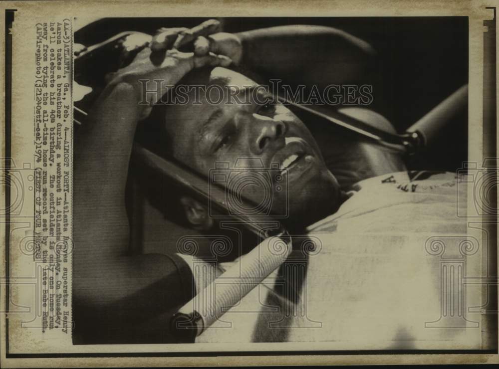 1974 Press Photo Baseball Player Henry Aaron Exercising - abnx02976 - Historic Images