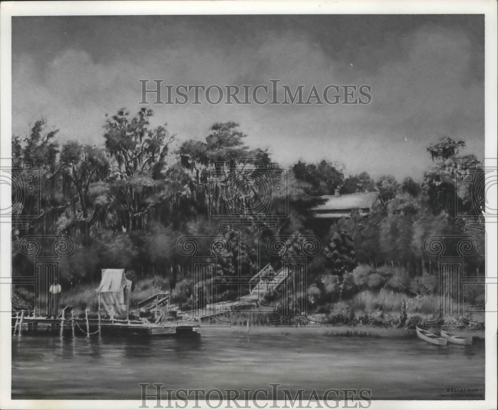 1917 Press Photo Painting Depicting Bellingrath Gardens in Mobile, Alabama - Historic Images