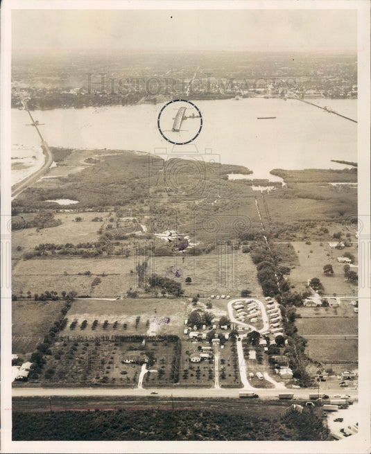 1957 Florida Manatee River & Green Bridge Aerial View Press Photo - Historic Images