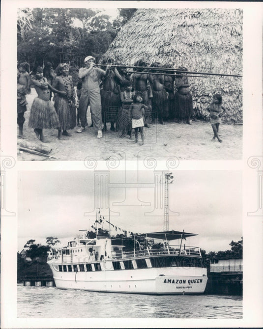 1973 S America Amazon Queen Cruise Ship/Yagua Indians Blow Gun Press Photo - Historic Images