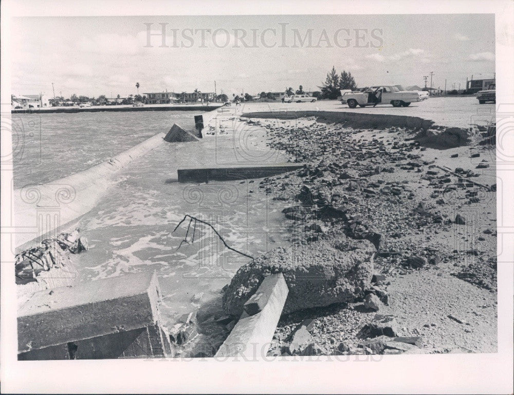 1967 St. Petersburg FL Beach Blind Pass Seawall Collapse High Tide Press Photo - Historic Images