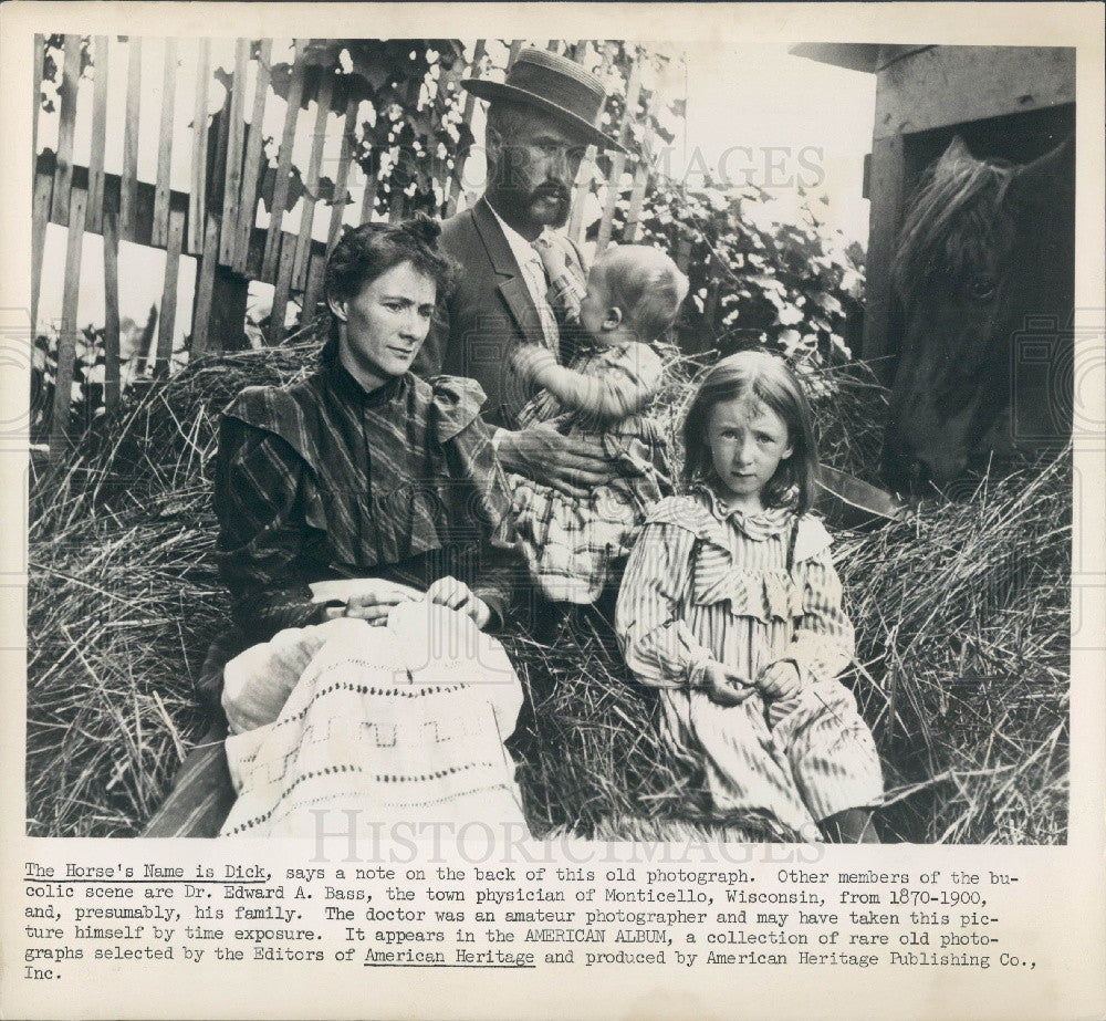 1968 Monticello Wisconsin Town Dr. Edward Bass &amp; Family 1900 Press Photo - Historic Images