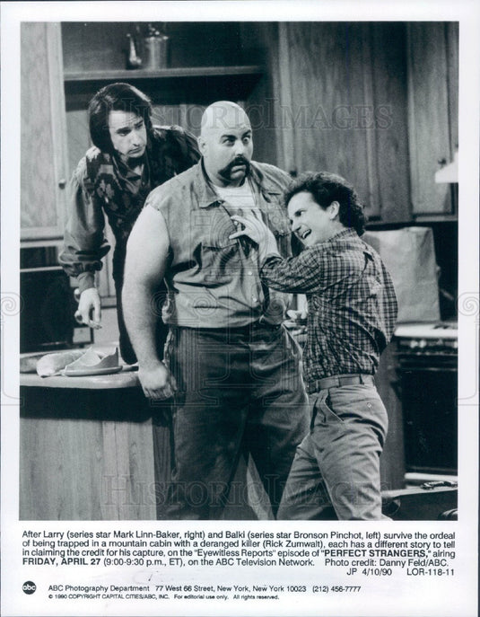 1990 Hollywood Actor Mark Linn-Baker, Bronson Pinchot & Rick Zumwalt Press Photo - Historic Images
