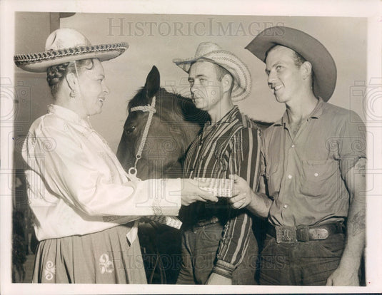 1958 Treasure Island FL Isle of Capri Rodeo Saddle Marathon Riders Press Photo - Historic Images