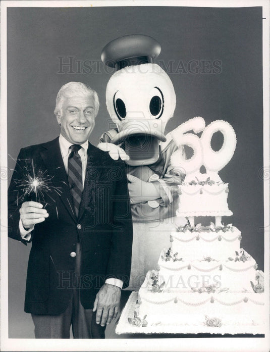 1985 Disney Cartoon Character Donald Duck & Actor Dick Van Dyke Press Photo - Historic Images
