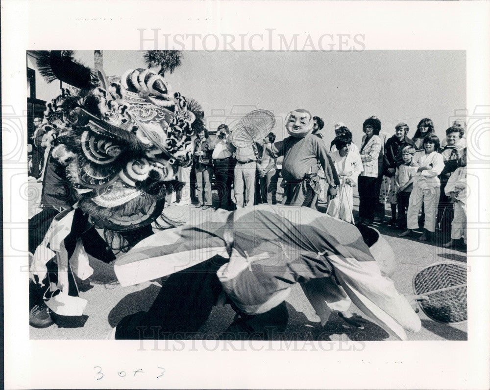 1981 Seminole Florida Chinese New Year Celebration Lions Dance Press Photo - Historic Images