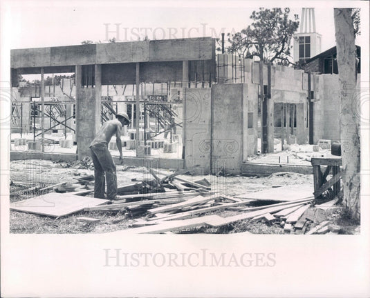 1966 St. Petersburg FL Pilgrim Congregational Church Construction Press Photo - Historic Images