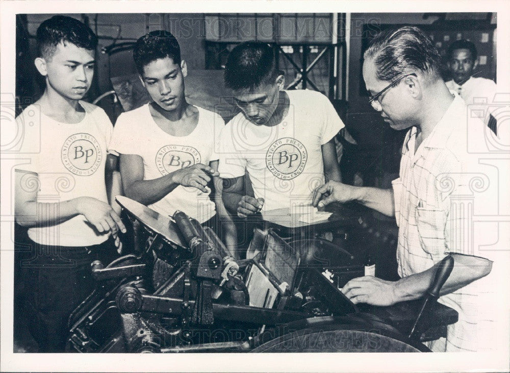 1964 SEATO in Manila Teaching Printing Apprentice Press Photo - Historic Images