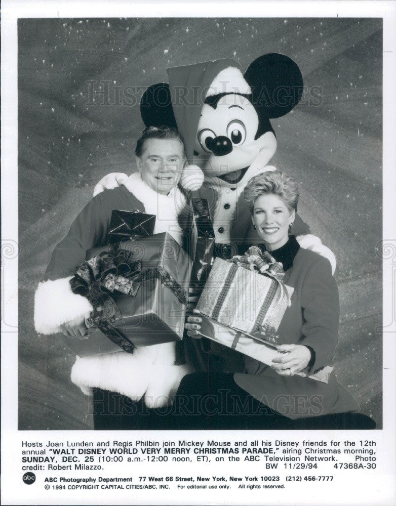 1994 Entertainers Regis Philbin, Joan Lunden and Mickey Mouse Press Photo - Historic Images