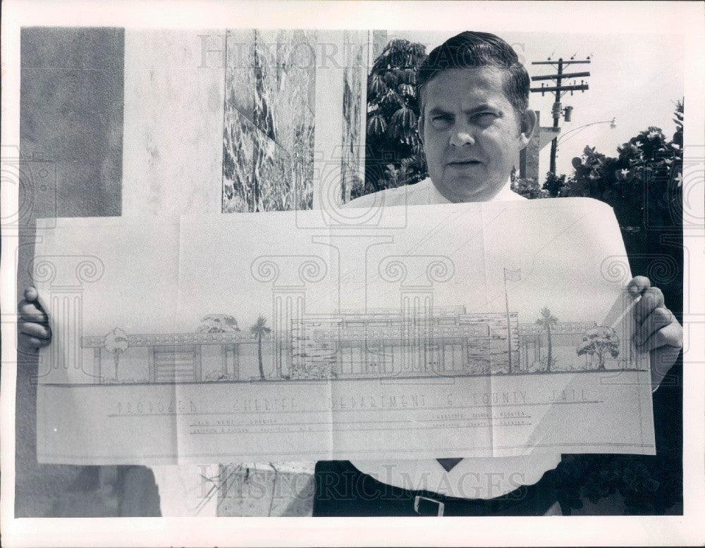 1970 Charlotte County, Florida Sheriff Jack Bent &amp; New Jail Drawing Press Photo - Historic Images