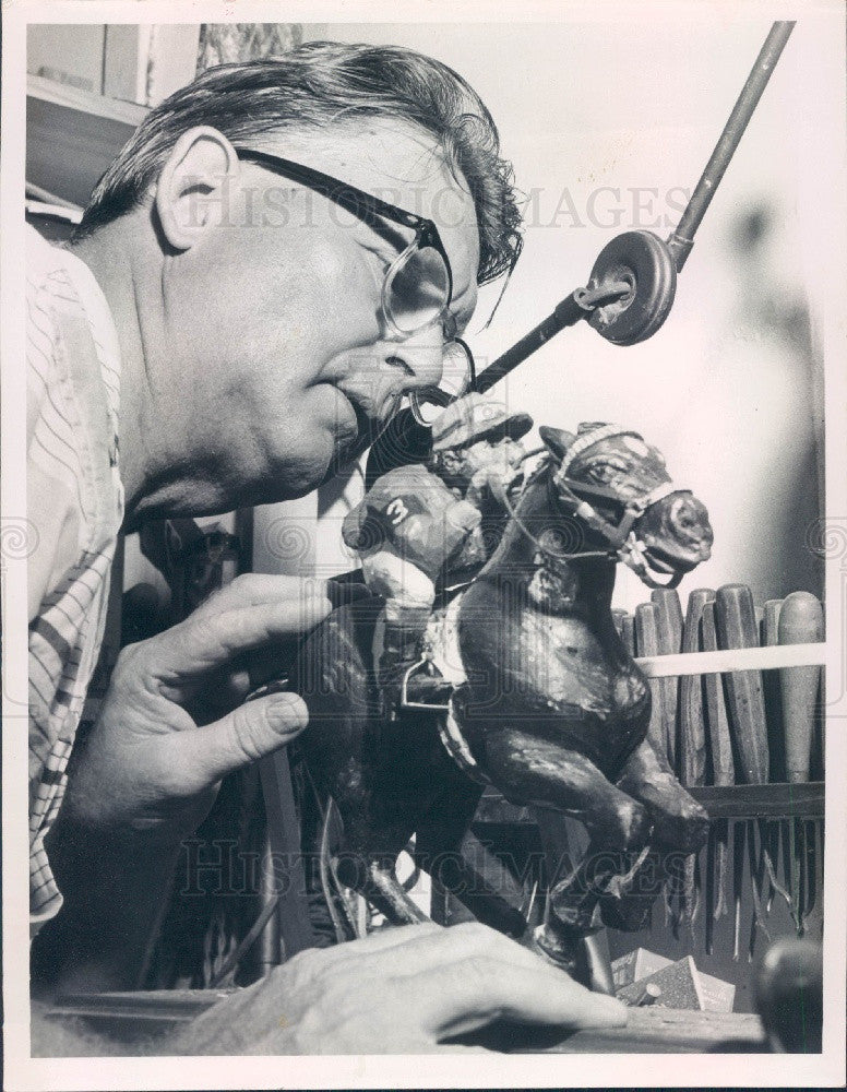 1958 Clearwater Florida Race Horse Wood Carver Fred Lindgren Press Photo - Historic Images