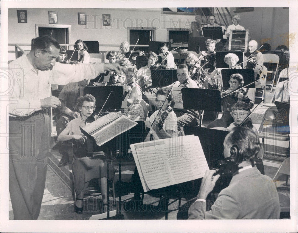 1955 Clearwater FL Symphony Orchestra &amp; Conductor Leon Poulopoulos Press Photo - Historic Images