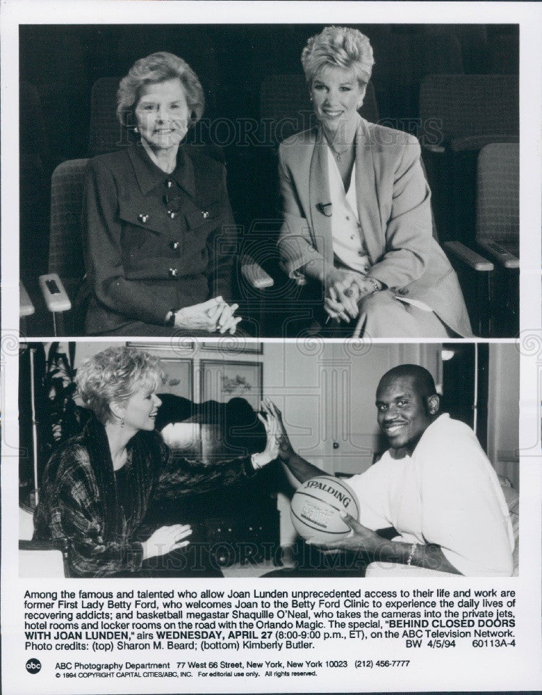 1994 TV Host Joan Lunden / Betty Ford / NBA Shaquille O&#39;Neal Press Photo - Historic Images