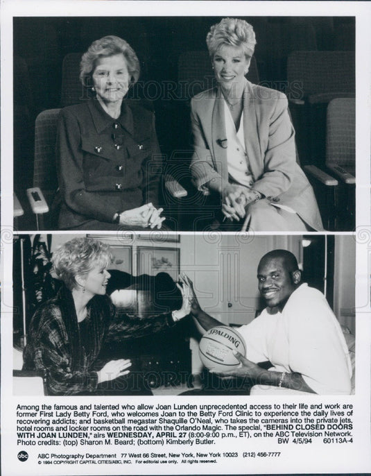 1994 TV Host Joan Lunden / Betty Ford / NBA Shaquille O'Neal Press Photo - Historic Images