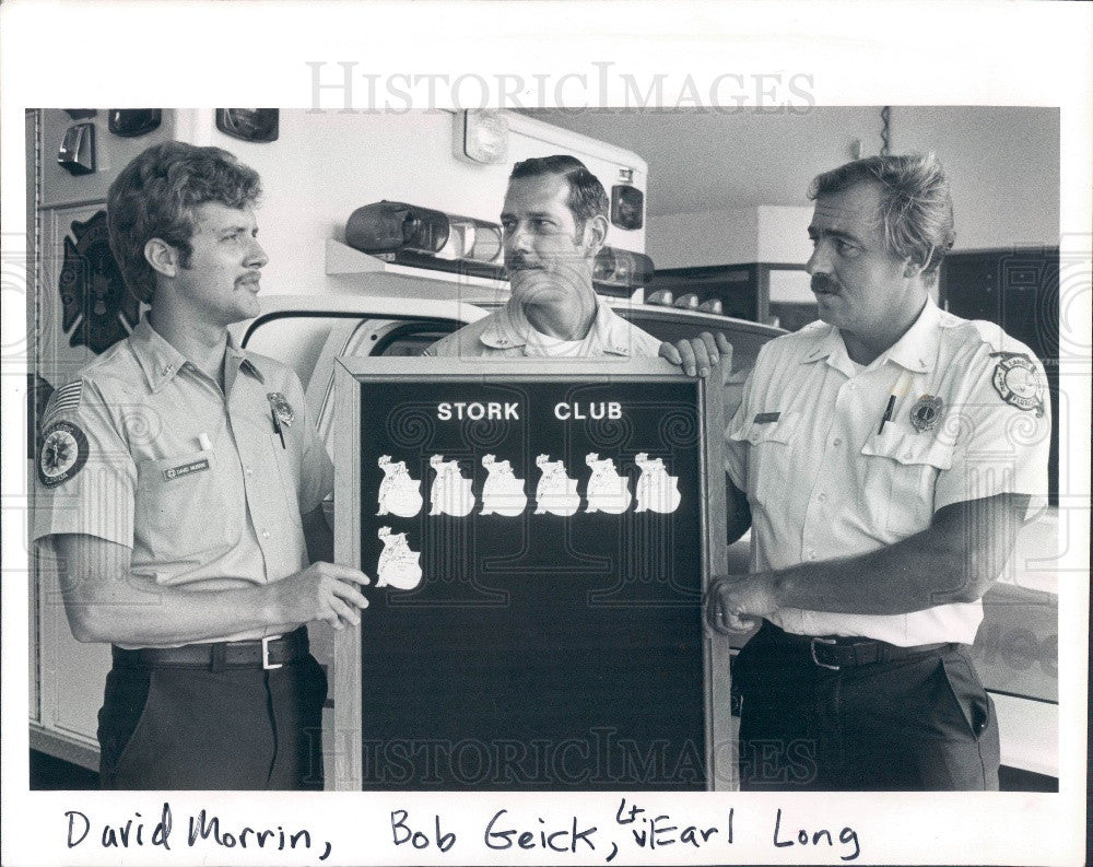 1983 Largo Florida Paramedics Morrin/Geick/Long w/ a Stork Board Press Photo - Historic Images