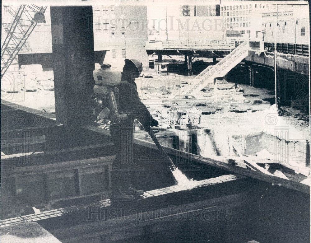 1970 Chicago, Illinois IBM Building Clearing Snow with Flame Thrower Press Photo - Historic Images