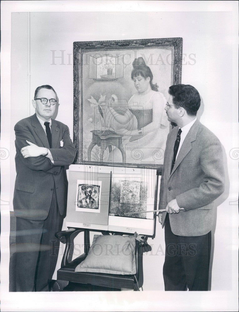 1958 Chicago Art Inst Director Daniel Rich &amp; Conservator Pomerantz Press Photo - Historic Images