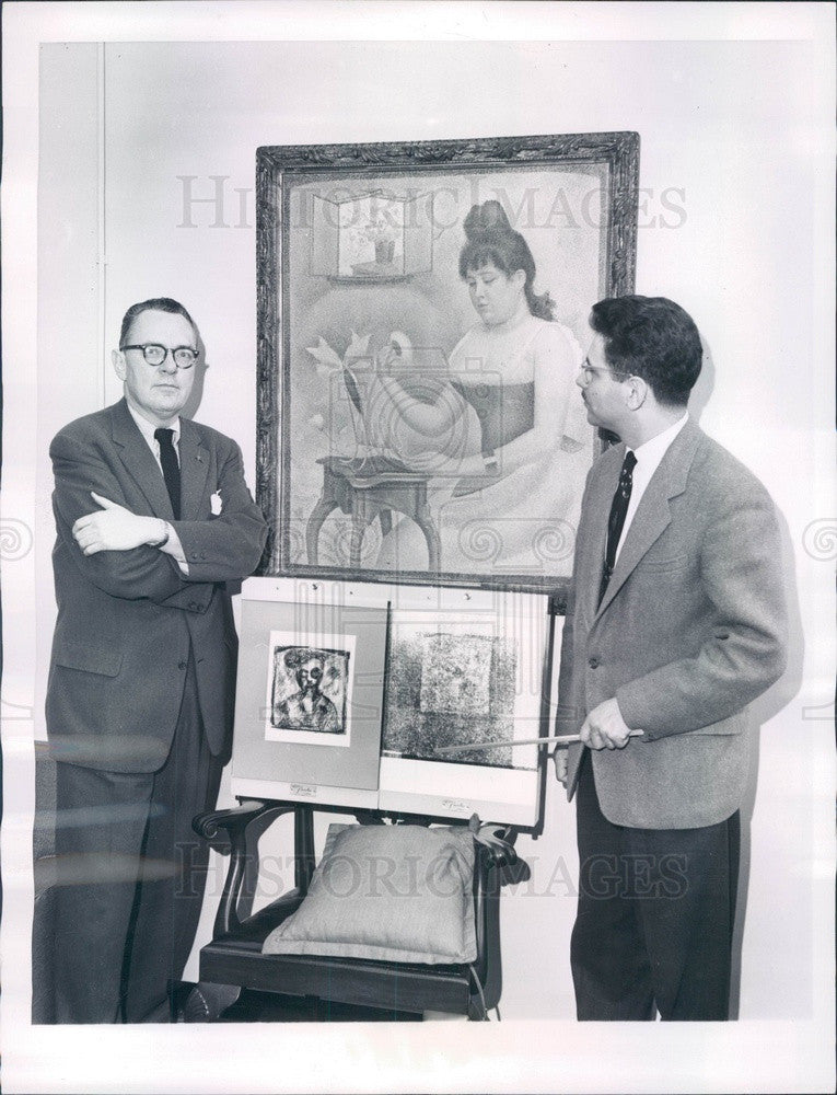 1958 Chicago Art Inst Director Daniel Rich & Conservator Pomerantz Press Photo - Historic Images