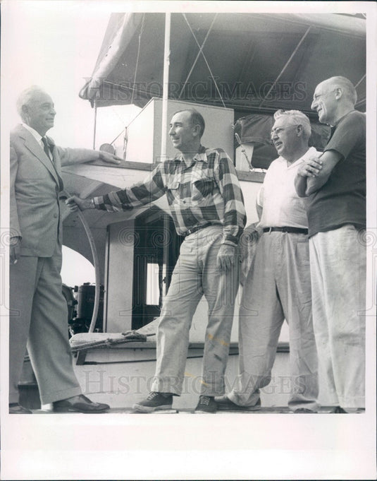 1953 Florida Western Waterways Ship Water Wagon Crew & Sam Pickard Press Photo - Historic Images