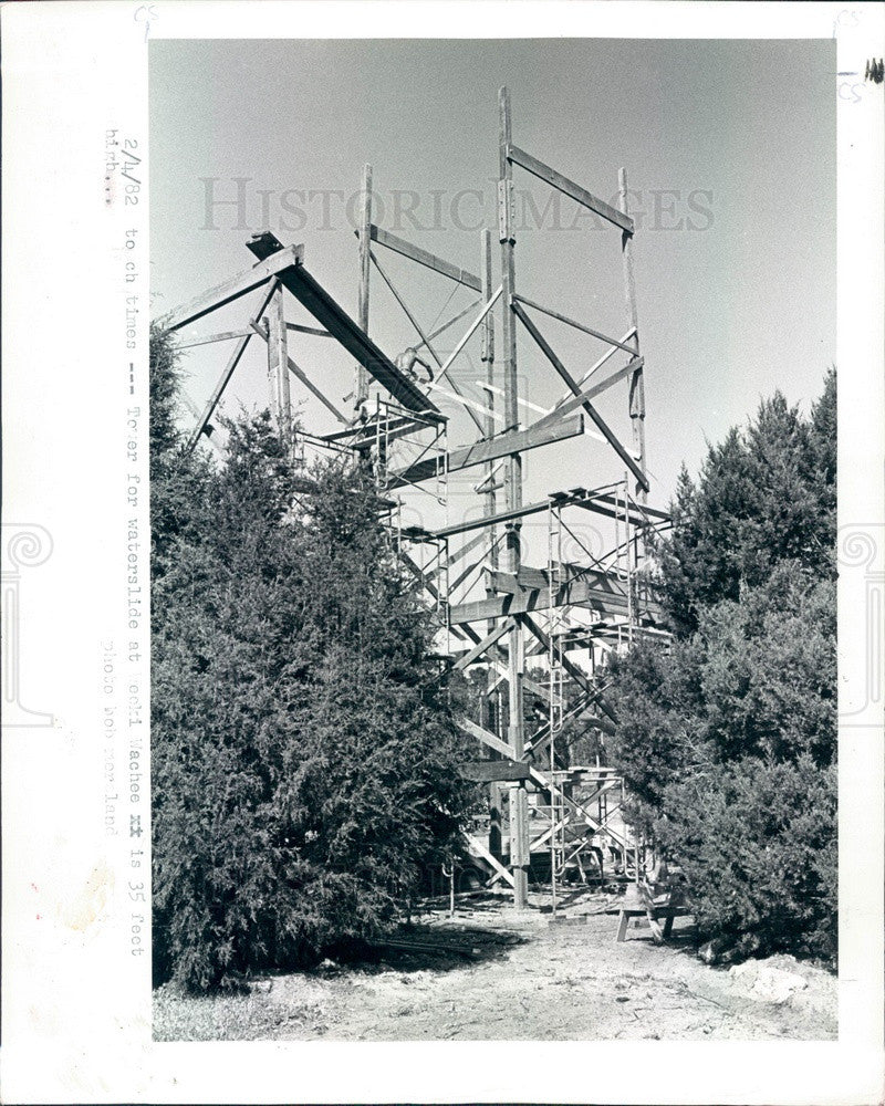 1982 Weeki Wachee Spring, Florida Waterslide Construction Press Photo - Historic Images