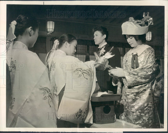 1963 Japanese Wedding Ceremonial Pouring of Sake Press Photo - Historic Images