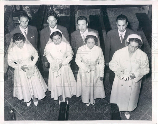 1956 Lezzeno, Italy Gelpi Brothers Quadruple Wedding Press Photo - Historic Images