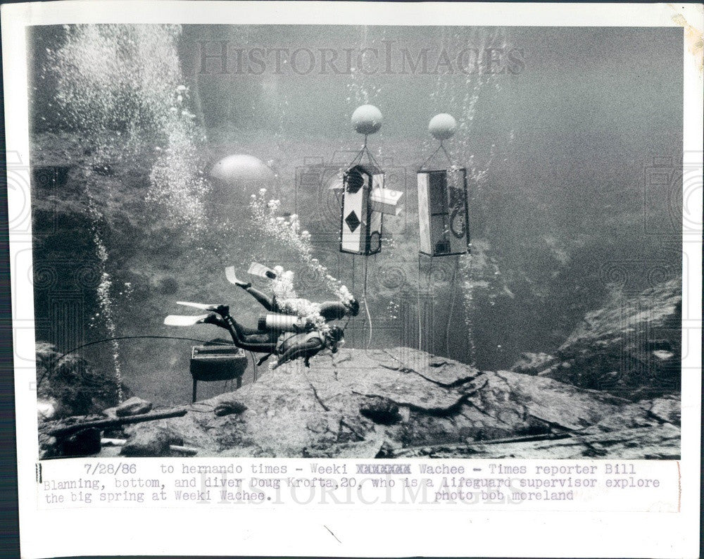 1986 Weeki Wachee Spring, Florida Diver Doug Krofta Press Photo - Historic Images