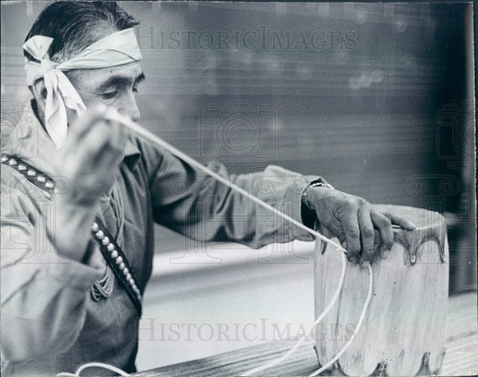 1971 Cochiti Pueblo, NM Juan Melchor Makes Drum from Aspen Log Press Photo - Historic Images