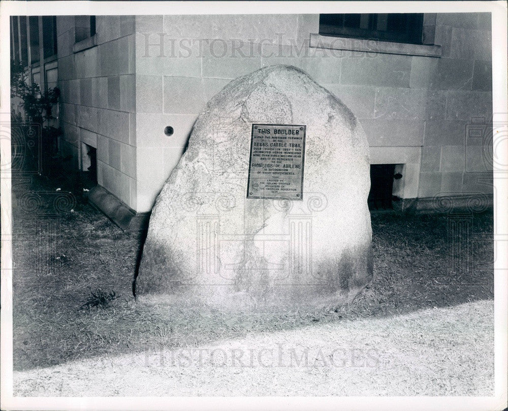 1963 Abilene, Kansas Boulder Marking End of Chisholm Cattle Trail Press Photo - Historic Images