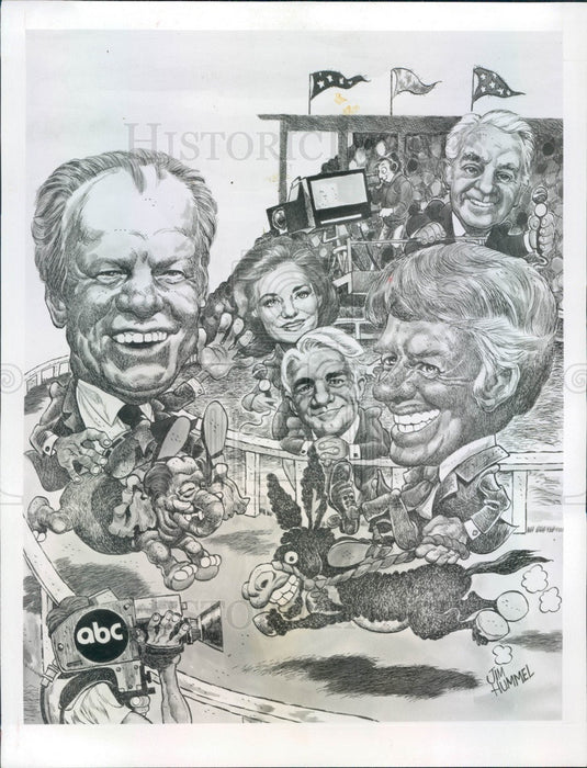 1976 US Presidents Jimmy Carter & Gerald Ford Caricatures Press Photo - Historic Images