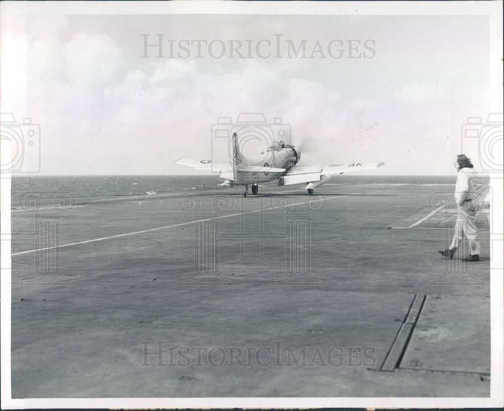 1962 US Air Force AD-6 Skyraider Taking Off From USS Shangri-La Press Photo - Historic Images