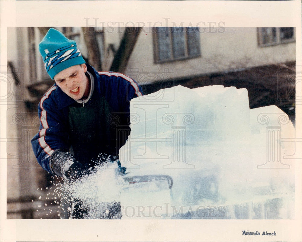 1992 University of Chicago Ice Sculptor Chris Koetke Press Photo - Historic Images