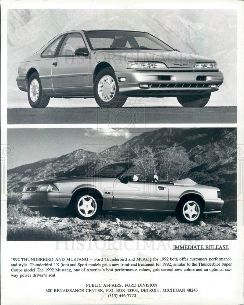 1992 Ford Mustang &amp; Thunderbird 1992 Press Photo - Historic Images