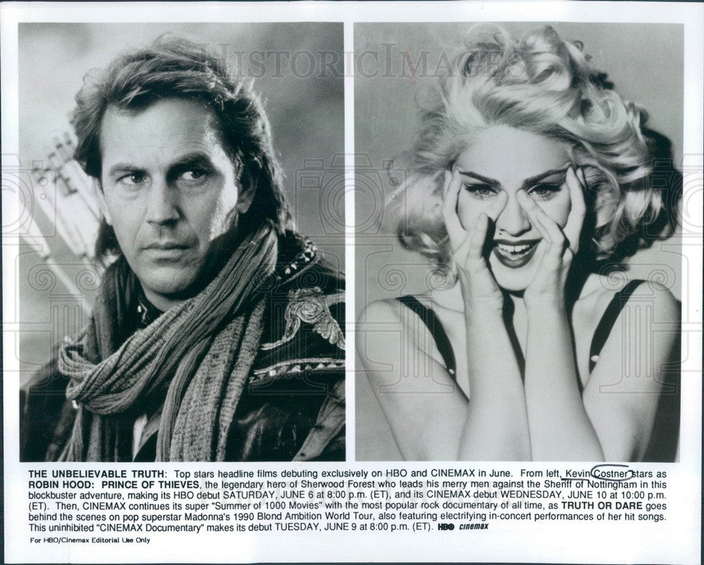 Undated Hollywood Actor &amp; Movie Star Kevin Costner &amp; Madonna Press Photo - Historic Images