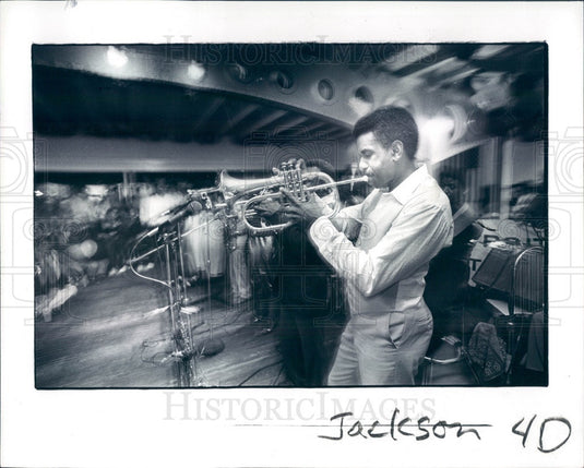 1982 Detroit, Michigan Jazz Musician Ron Jackson on the Flugelhorn Press Photo - Historic Images