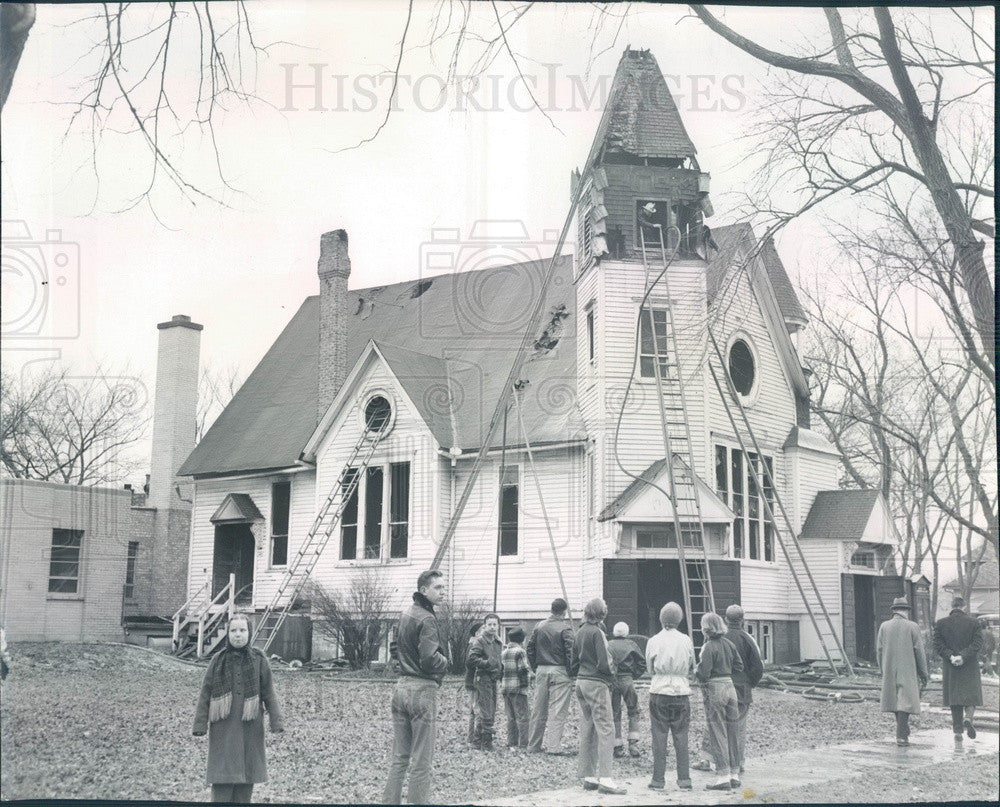 1955 Chicago, Illinois Glen Congregational Church Fire Damage Press Photo - Historic Images